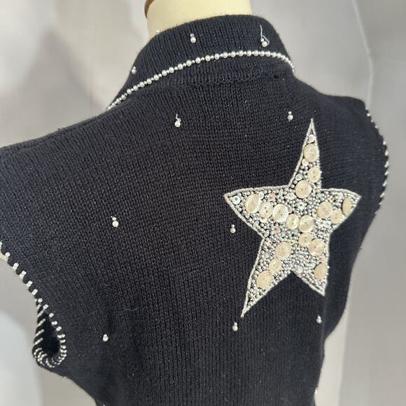 VTG 90s Bellepointe Holiday Sweater Vest Small Christmas Knit Cardigan Stars Top - Picture 10 of 10